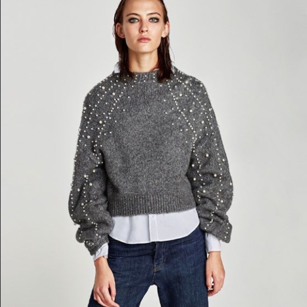 Zara Grey Pearl Sweater M